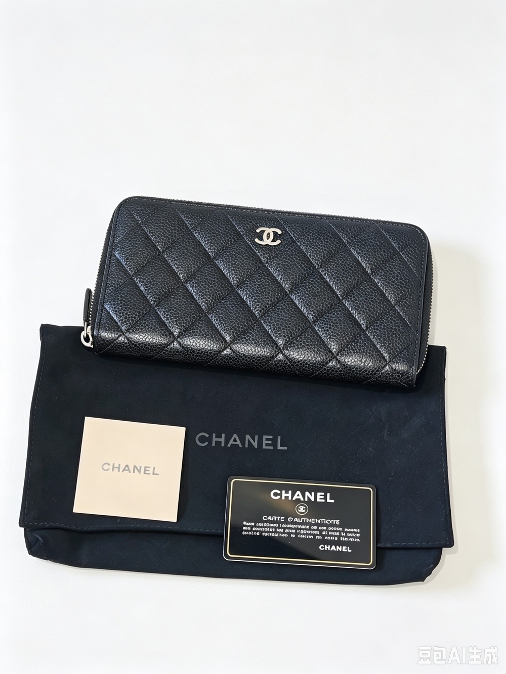 Chanel Black Quilted Zip-Around Leather Wallet